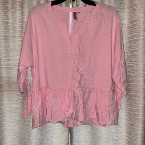 Women’s Pink V-neck Peplum Blouse